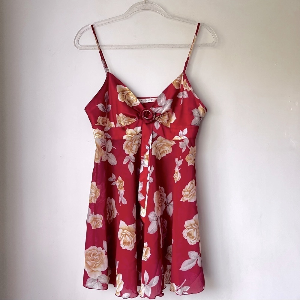 Vintage Y2K Victoria's Secret Red Floral Sheer Slip Dress M